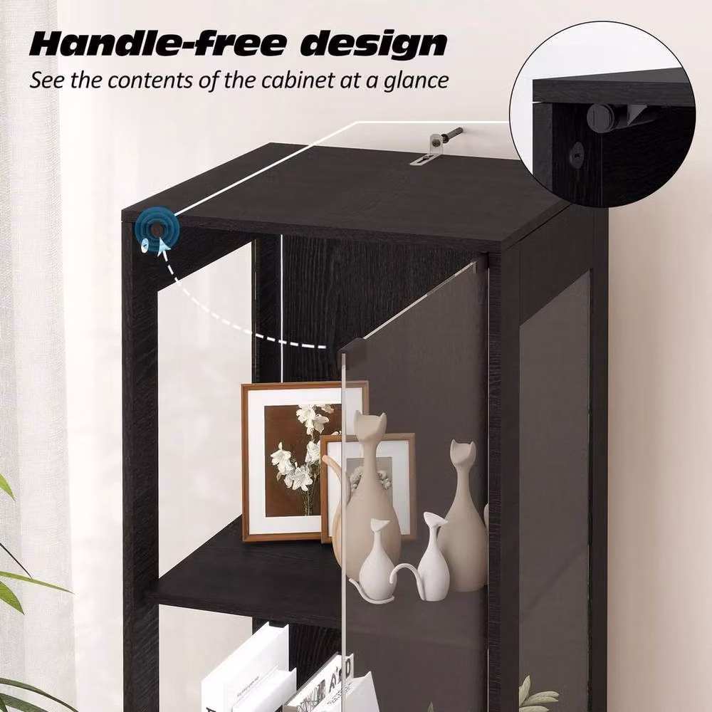 EONLION Tall Black Display Cabinet with Glass Doors and Integrated LED Lighting, Height: 100 cm – 2