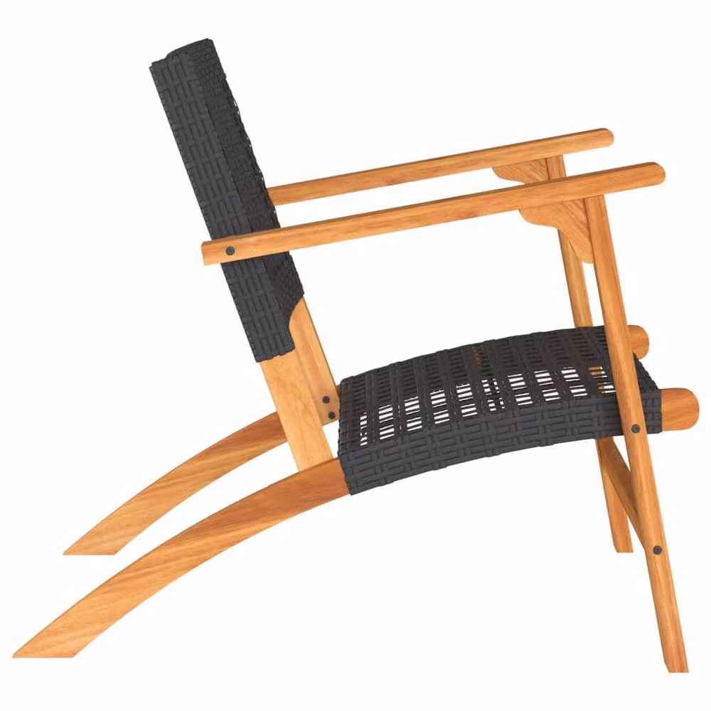 Berkfield Home Set of 2 Modern Black Poly Rattan and Acacia Wood Garden Chairs – 5