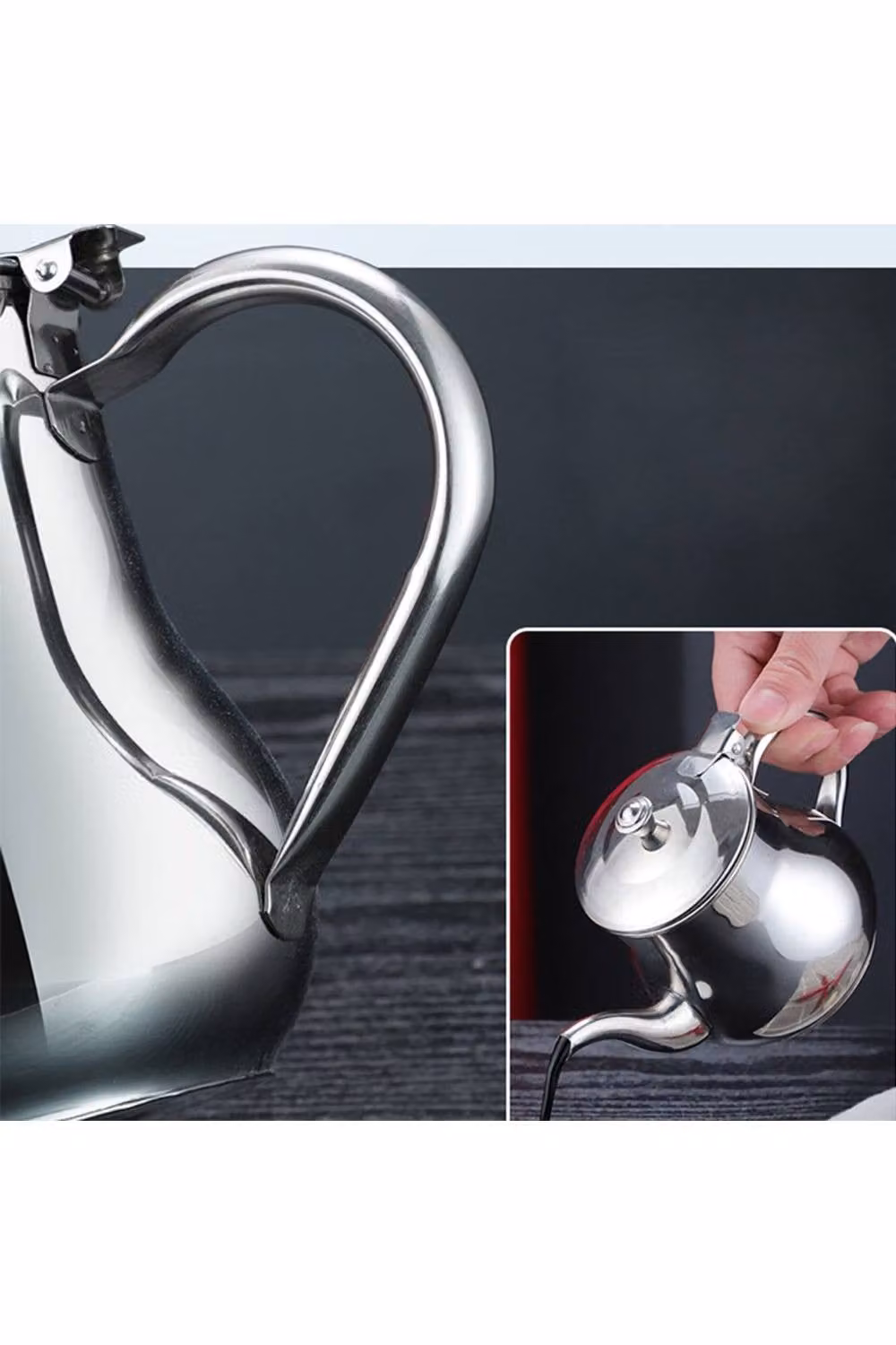 KDMD Traditional Style Stainless Steel Tea Pot with Infuser, Silver, 18oz – 3