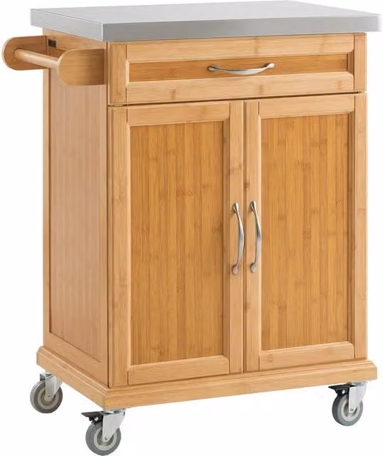 SoBuy Mobile Kitchen Island Storage Trolley with 1 Pull-out Drawer and 2 Doors in Brown – 1