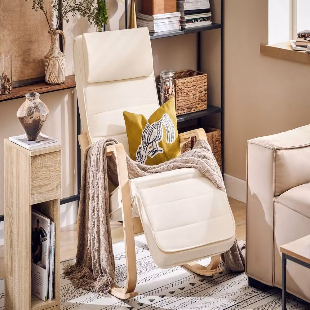 SoBuy Modern Relax Recliner Rocking Chair with Armrests in Beige – 2
