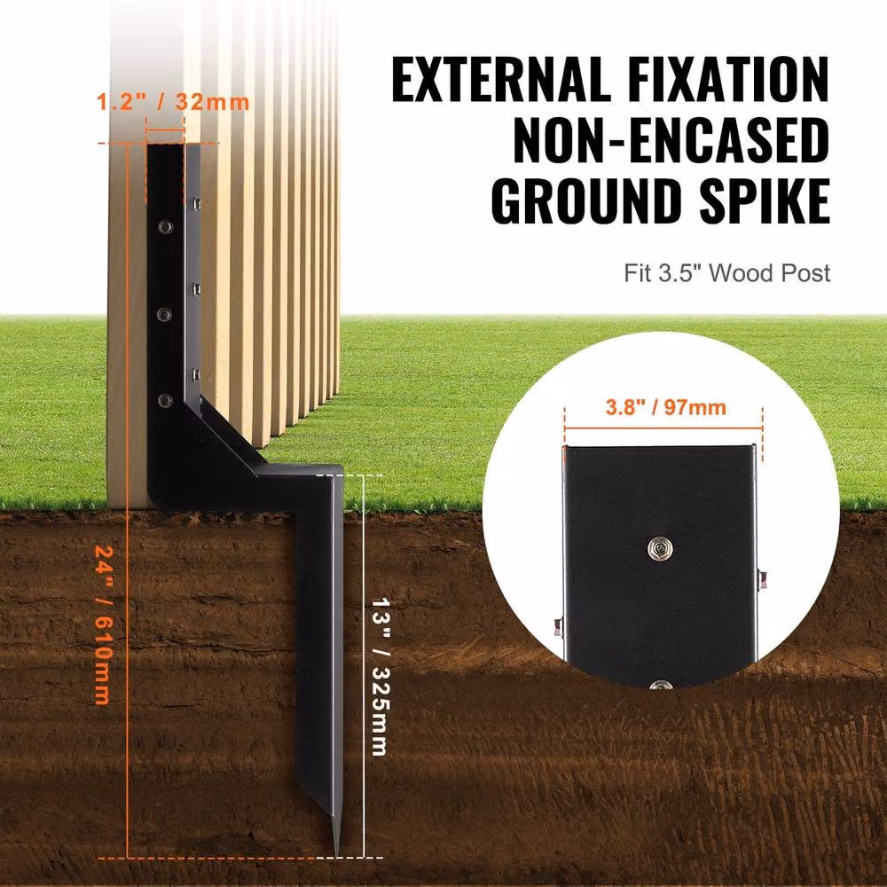 VEVOR Heavy Duty Steel Fence Post Anchor Kit, Black, 6 Pack – 6