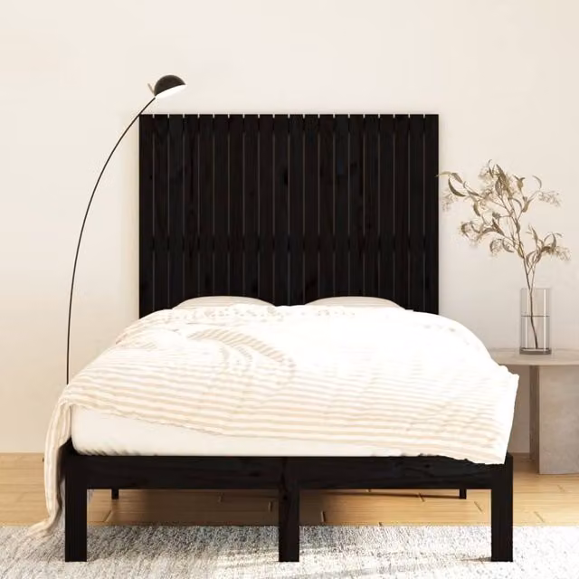 Berkfield Home Black Solid Wood Pine Wall Headboard W: 127.5 cm, D: 3 cm, H: 110 cm – 1