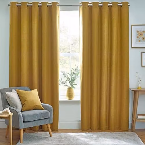 Riva Home Dawn Thermal Blackout Eyelet Curtains, Yellow, Width: 229 cm, Drop: 183 cm