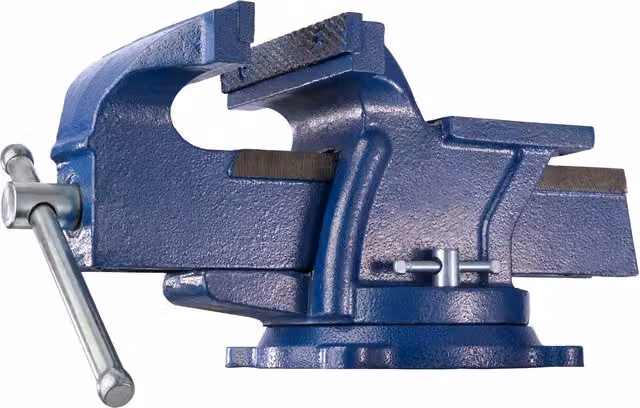 tectake Blue Cast Iron Bench Vice with Anvil and 2 Locking Screws, 15 cm