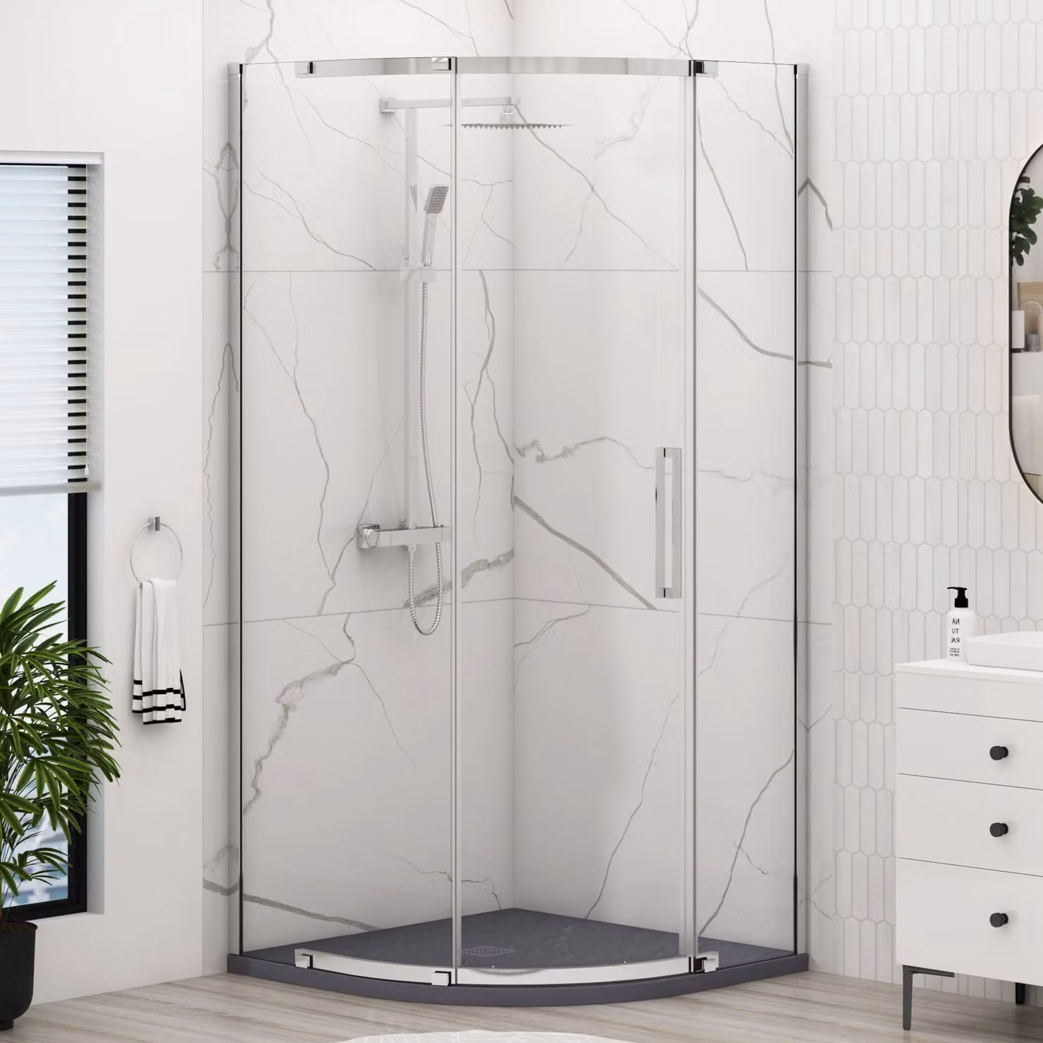 Royal Bathrooms Chelsea Single Door Quadrant Shower Enclosure with Grey Stone Mineral Cast Tray, 80.0 cm Width, 195.0 cm Height, 8 mm Easy Clean Glass, Chrome