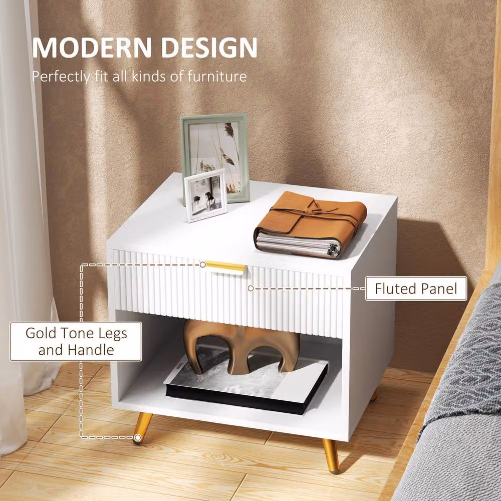 STILVORA Modern White Bedside Table with Drawer and Shelf – 5