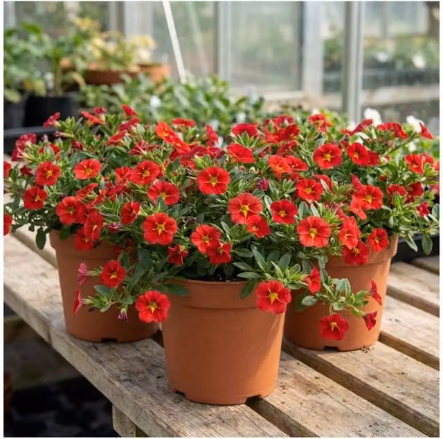 Plants By Post Calibrachoa Cabaret Red Kiss Bedding Plants, 6 Pack, Red and Yellow/Gold