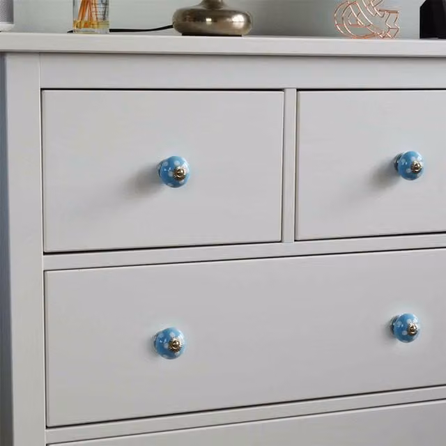Nicola Spring Polka Dot Ceramic Cupboard and Drawer Knobs, Blue and White, Pack of 24 – 1