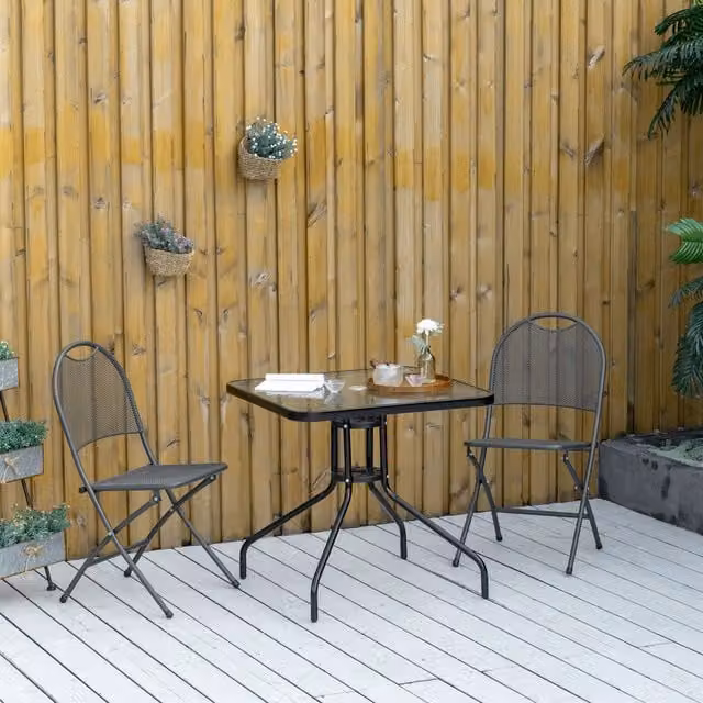 Outsunny Modern Square Glass Top Garden Coffee Table, Black, W: 76 cm