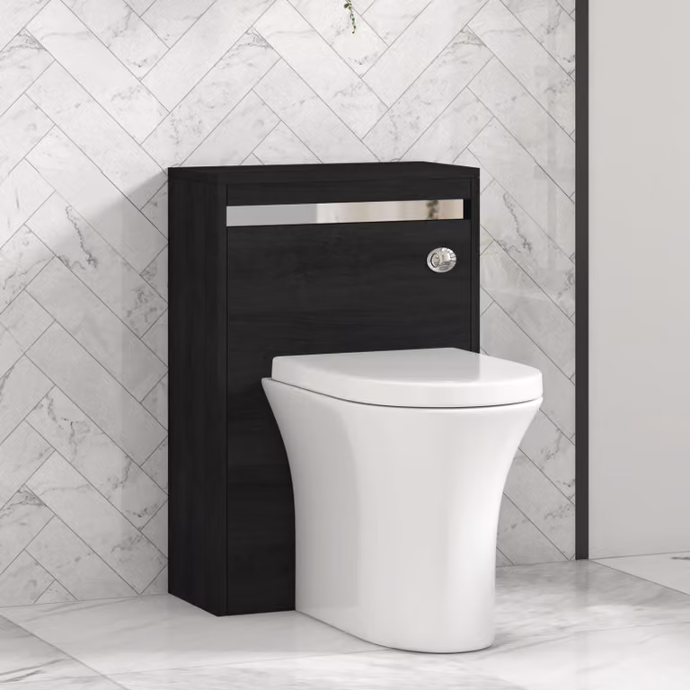 Orion Hale Black BTW WC Unit with Breeze Rimless Toilet Pan, Seat and Cistern with Chrome Accent Trim