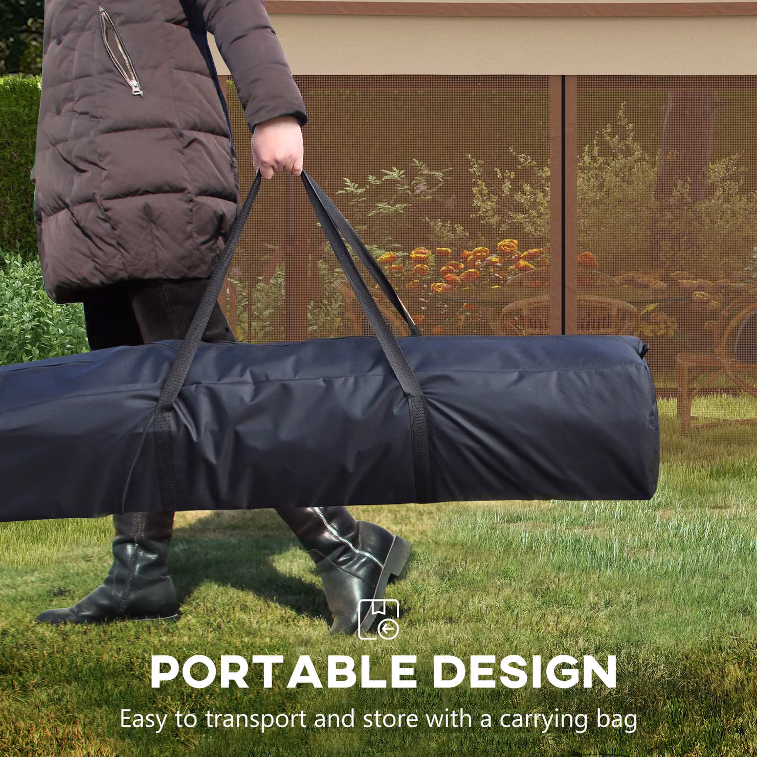 Outsunny Pop Up Gazebo with Double Roof, Netting and Carry Bag, Beige, W: 300 cm, D: 300 cm, H: 270 cm – 6