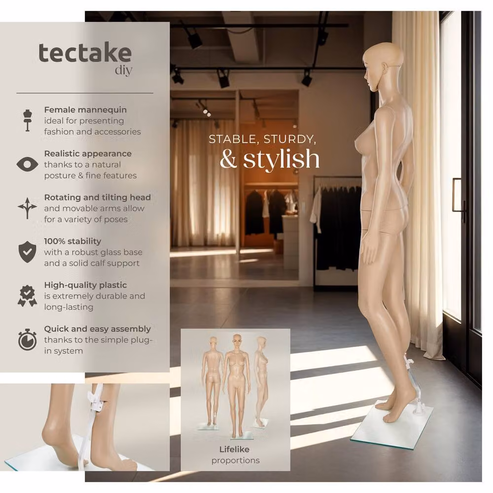tectake Adjustable Full Body Female Mannequin with Realistic Prop in Beige – 2