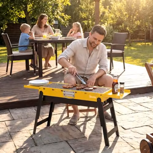 Outsunny Portable Foldable Charcoal BBQ Grill, Yellow Tabletop Stainless Steel Model – 6