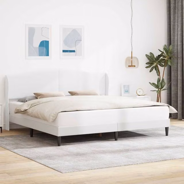 Berkfield Home White Faux Leather Bed Frame with Headboard W/D/H: 180 x 200 cm
