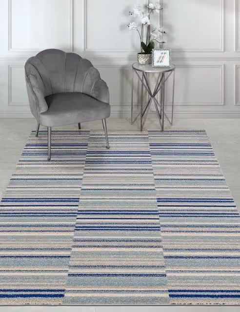 Asiatic Muse Blue Striped Rectangular Woven Polypropylene Rug