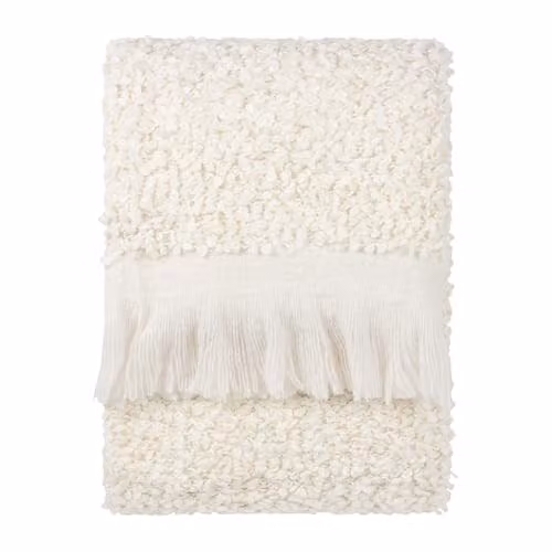 Yard Ulsmere Woven Bouclé Fringed Throw in Beige and White, W/D/H: 130 x 180 cm