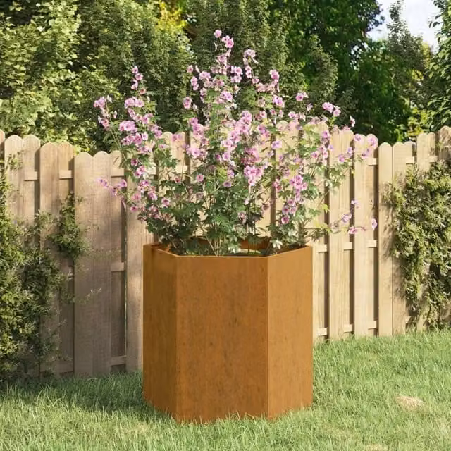 Berkfield Home Rusty Corten Steel Planter Tub in Brown, W/D/H: 40 x 40 x 45 cm