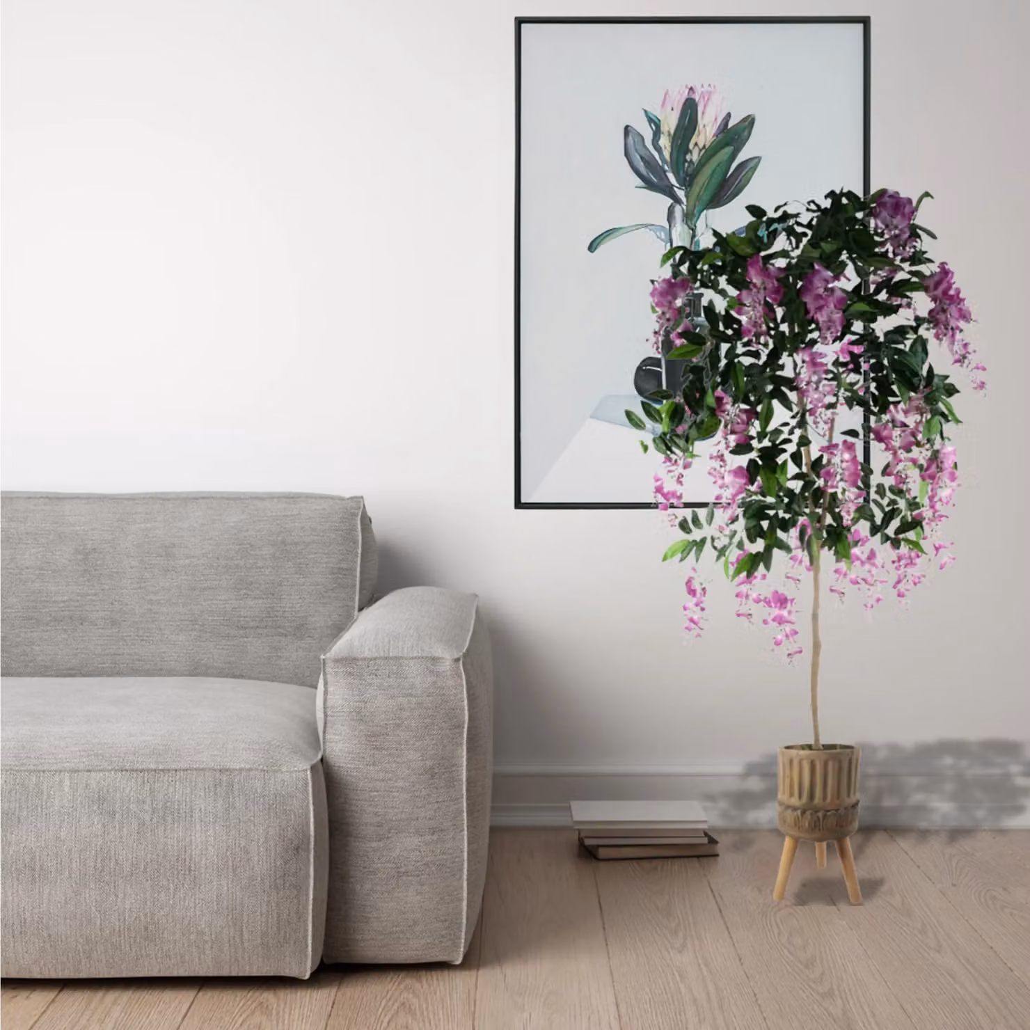 Pegdev 150cm Pink Artificial Wisteria Tree in a Rustic Black Fibreglass Planter – 4