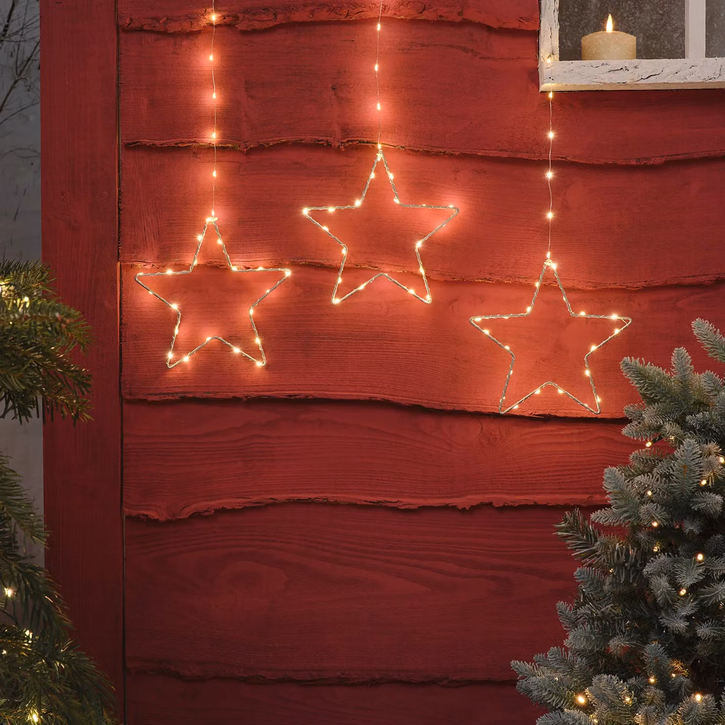 Lights4fun LED Hanging Star Christmas Decoration Trio in Silver and White Metal