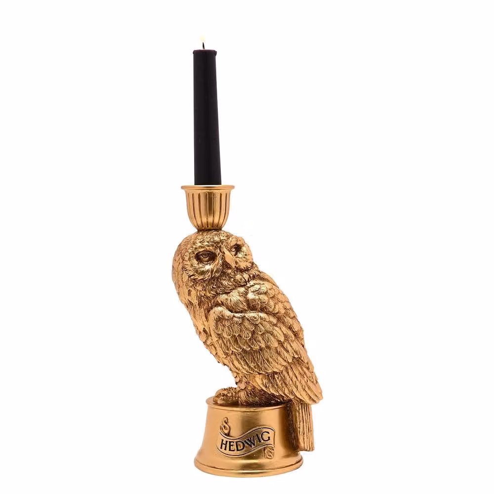 Warner Bros Harry Potter Alumni Hedwig 3D Taper Candle Holder in Antique Gold Metal – 3
