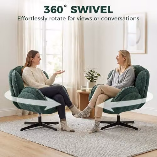 HOMCOM Modern Velvet Swivel Wingback Accent Chair in Green and Black, H 88 x W 86 x D 86 cm – 6