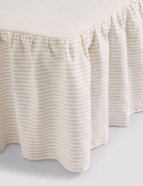 Piglet In Bed Pure Linen Striped Valance Sheet in Beige, 90 x 190 cm