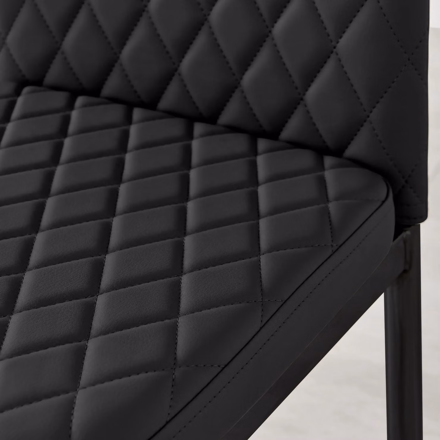 FurnitureboxUK Set of 6 Milan High Back Diamond Pattern Faux Leather Dining Chairs in Black with Black Metal Legs – 3