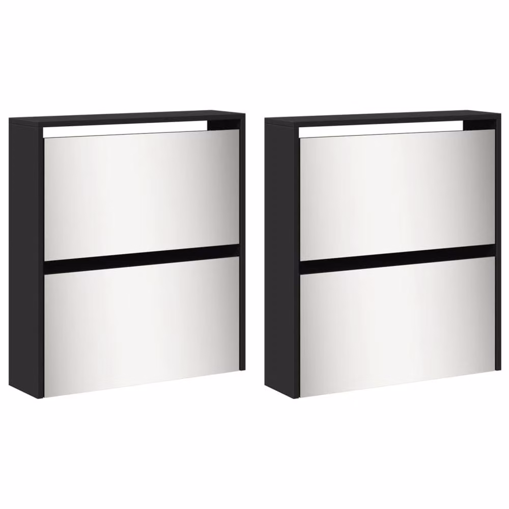 Berkfield Home 4-Layer Modern Shoe Cabinet with Mirror in Black, W/D/H: 63 x 17 x 134 cm – 3