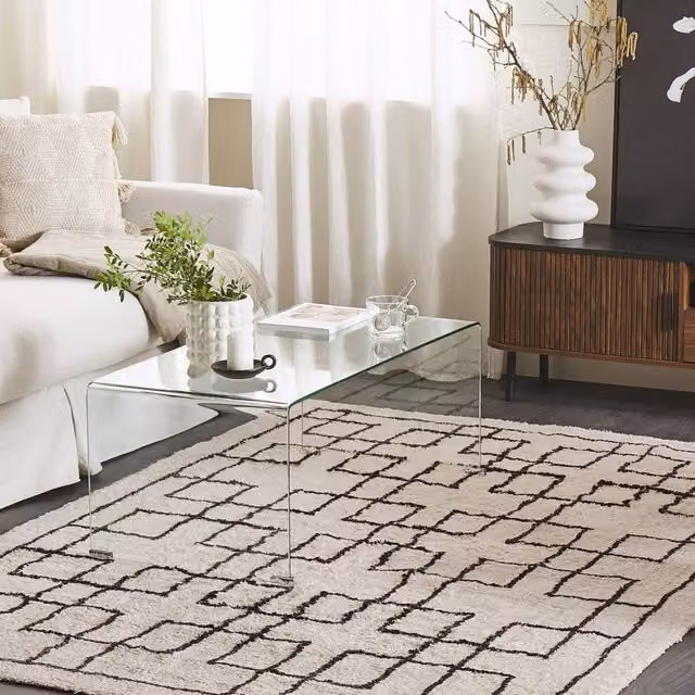 Wyld and Coco Beige Cotton Geometric Hand Tufted Area Rug W: 140 cm, L: 200 cm
