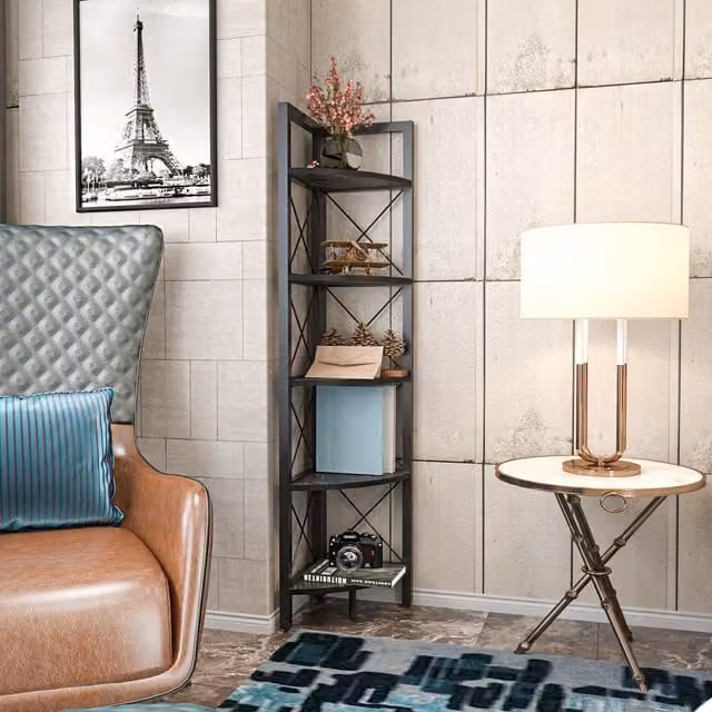 Decorotika Modern Black Corner Shelving Unit with 5 Tiers