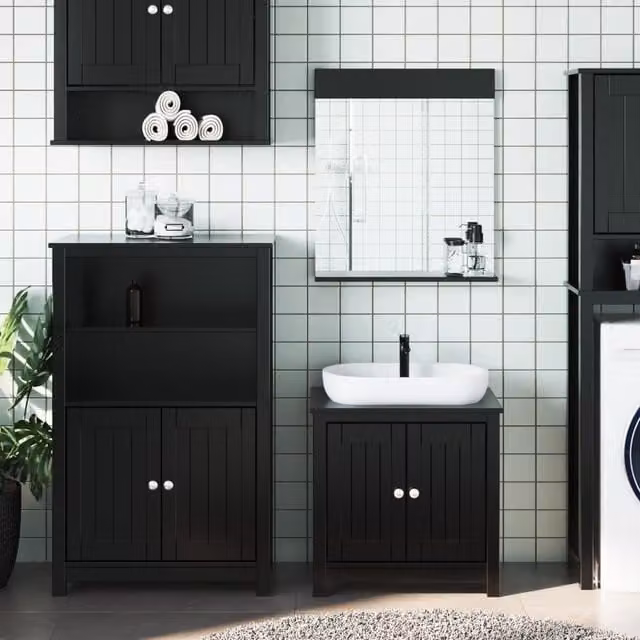 Berkfield Home BERG 3 Piece Black Lacquered Solid Pine Bathroom Furniture Set – 1