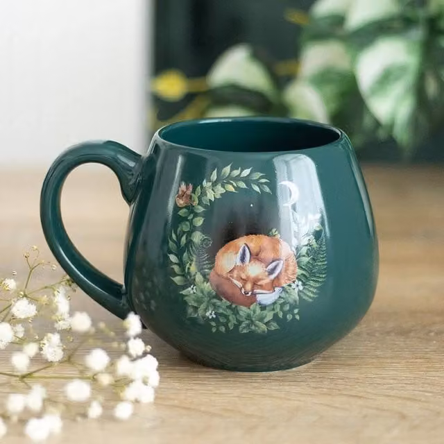 Uniqueful Green Sleeping Fox Ceramic Rounded Mug, 550ml