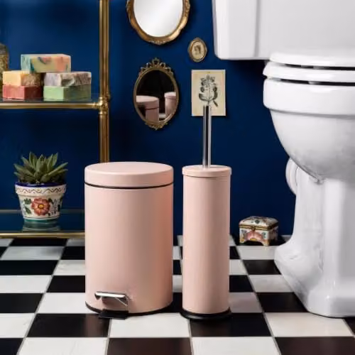 Harbour Housewares 3L Round Stainless Steel Pedal Bin with Removable Inner Bucket in Pink – 4
