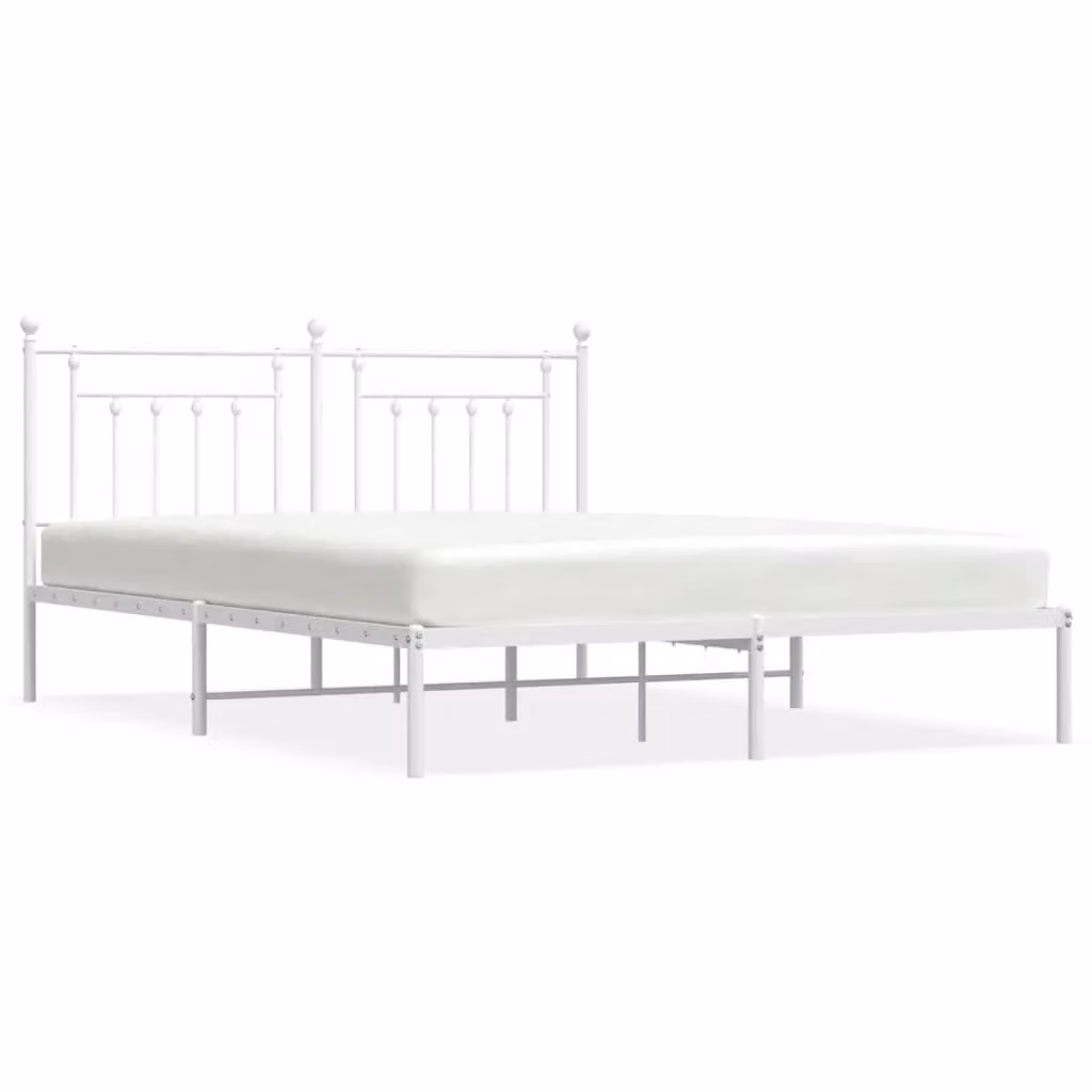 Berkfield Home Metal Bed Frame with Headboard in White, W/D/H: 160 x 200 cm – 2