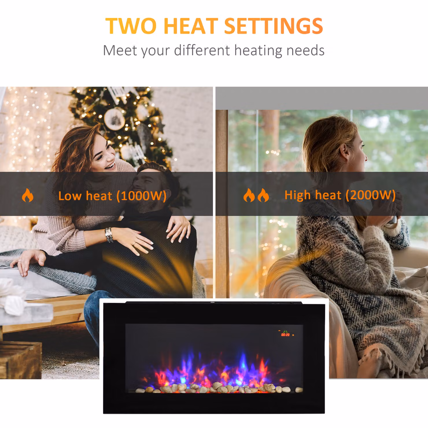 HOMCOM 2000W LED Electric Fireplace with Remote Control and Timer in Black – 4