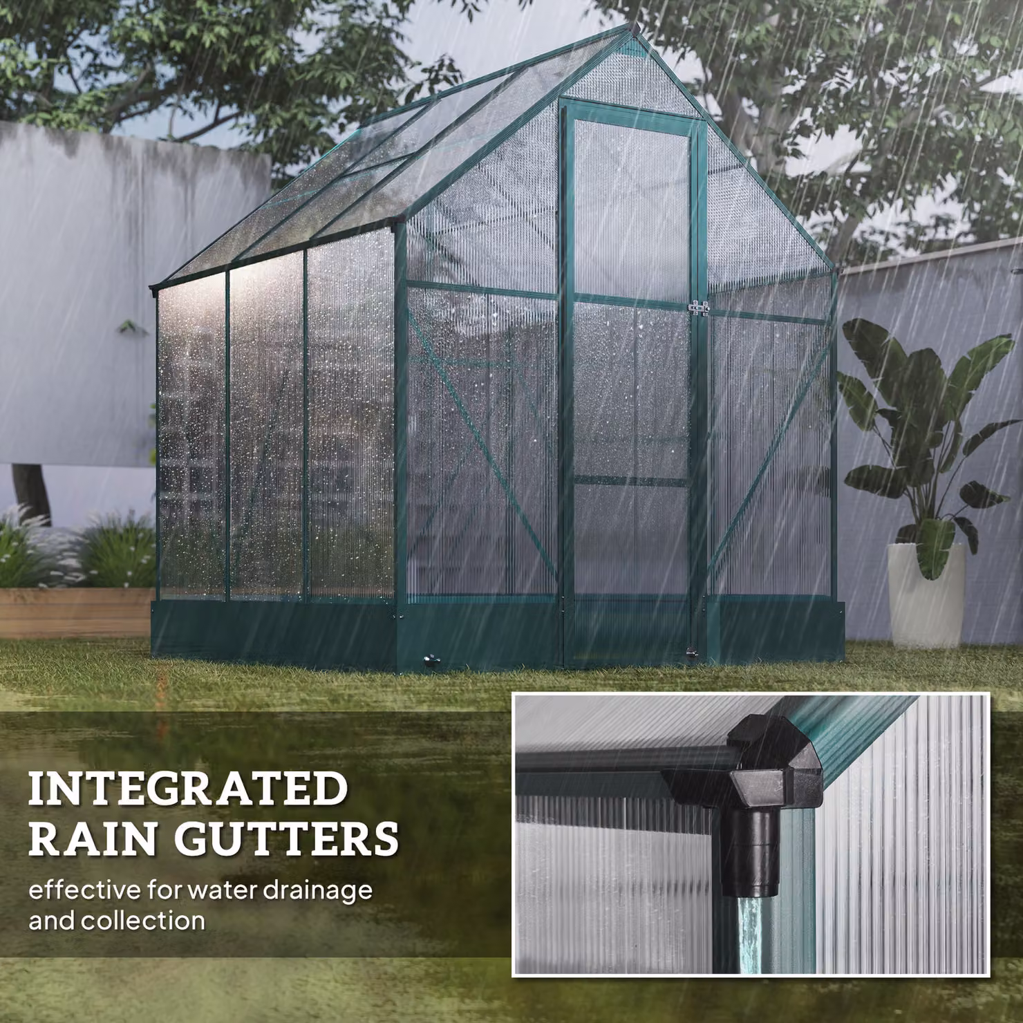 Outsunny Polycarbonate Garden Walk-in Greenhouse with Plant Bed and Temperature Controlled Window, W/D/H: 182.88 x 190 x 220 cm – 8