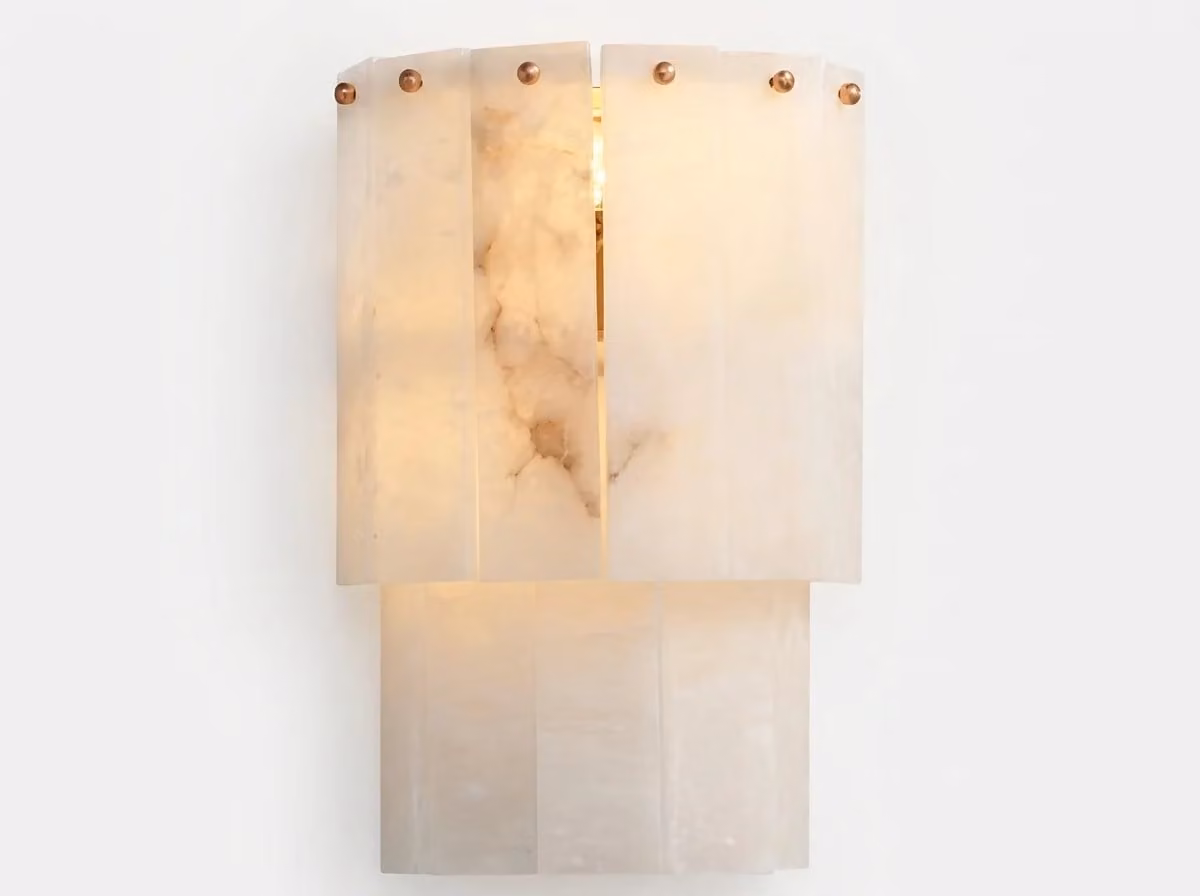 Araco Lumière Frozen Oryn Alabaster LED Wall Light in White and Gold/Brass