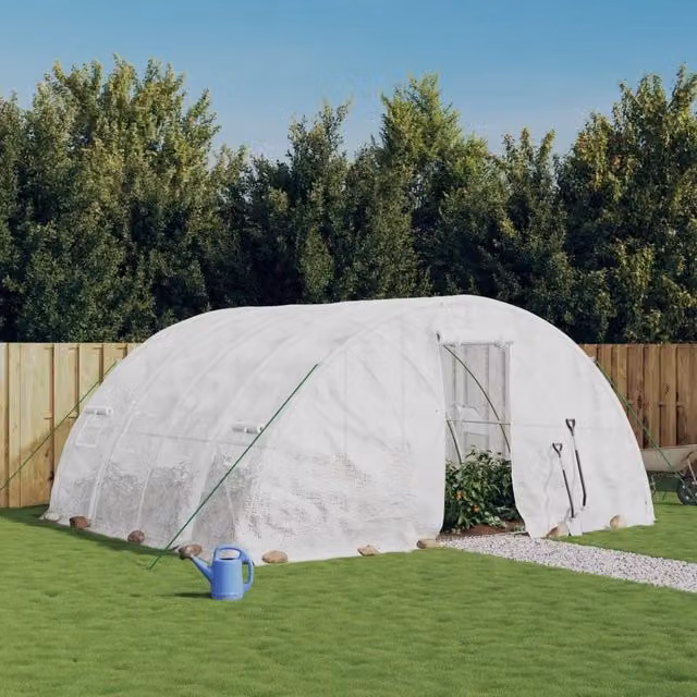 Berkfield Home Freestanding Steel Frame Greenhouse in White, W: 5 m, D: 4 m, H: 2.3 m