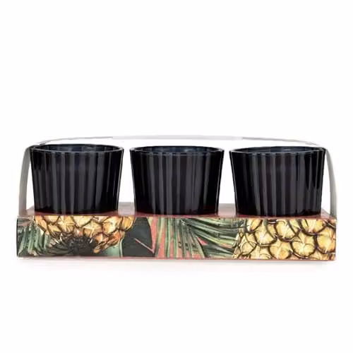Candlelight Set of 3 Mini Votive Candles in Black with Pineapple and Coconut Fragrance – 1