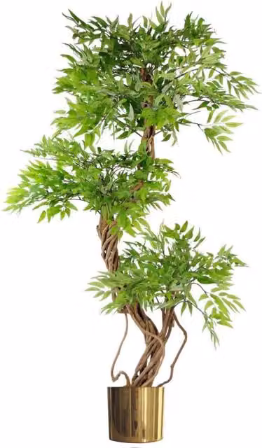 Leaf Design UK 140cm Artificial Japanese Fruticosa Ficus Tree in Green and Gold