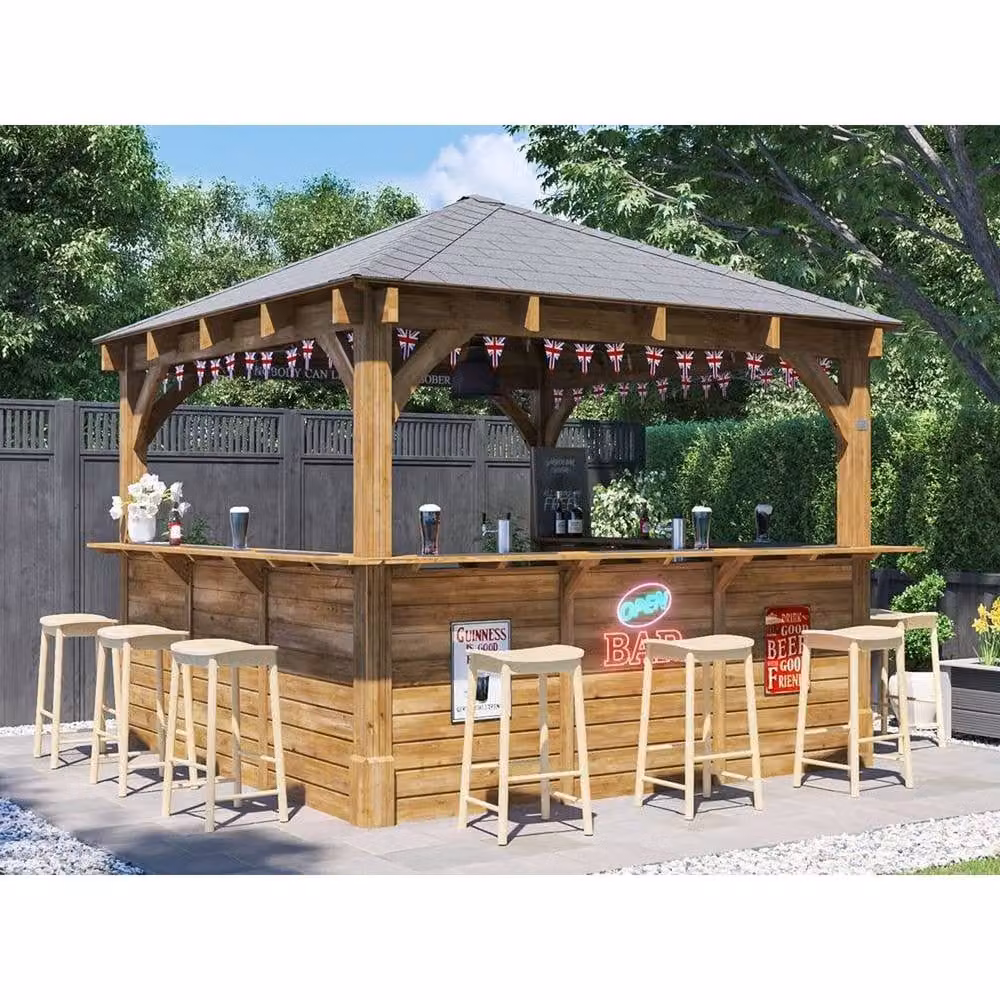 Dunster House Leviathan Wooden Garden Bar and Outdoor Pub Shed Kiosk in Brown, W: 300 cm, H: 212 cm, D: 300 cm – 2