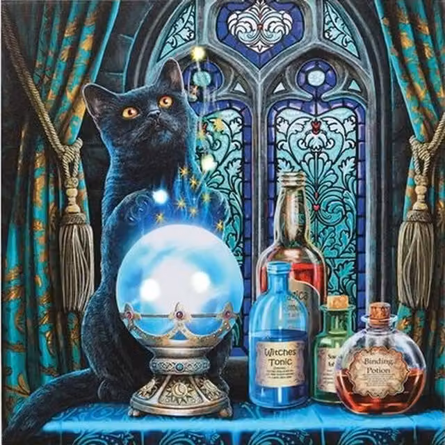 The Witches Apprentice Light Up Canvas Plaque by Lisa Parker in Teal Blue and Multicolour
