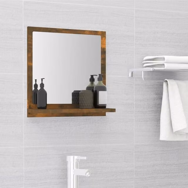 Berkfield Home Rectangular Wall Bathroom Mirror in Smoked Oak Brown, W/D/H: 40 x 10.5 x 37 cm – 1