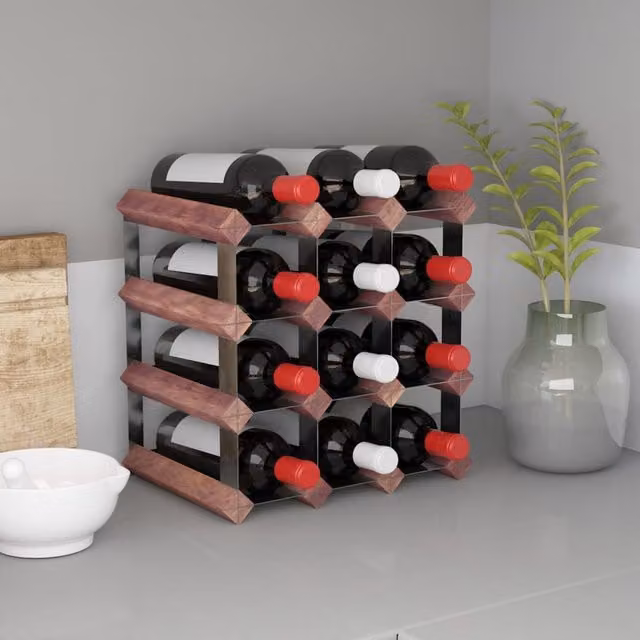 Berkfield Home Rustic Brown Solid Pine and Metal Wall Mounted Wine Rack for 12 Bottles – 1