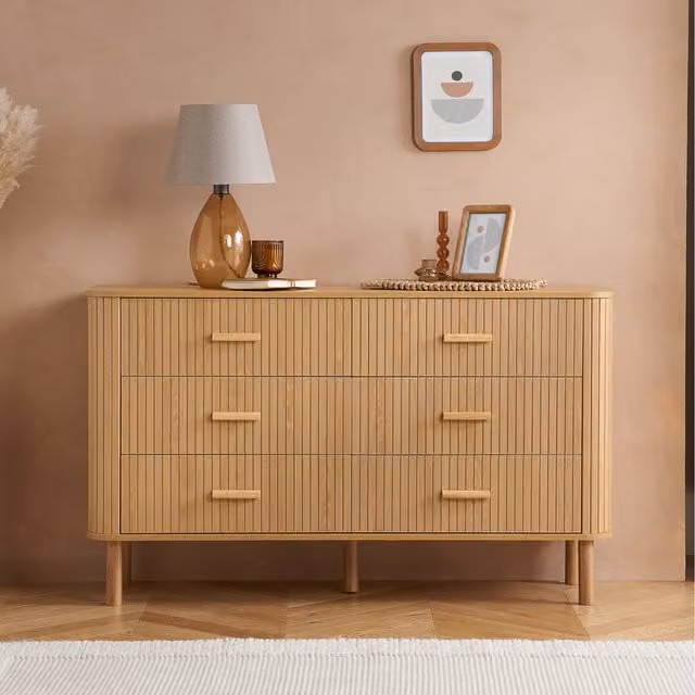 Birlea Axel 6 Drawer Fluted Wooden Chest in Oak Brown