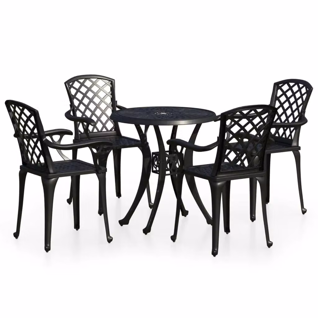 Berkfield Home 5 Piece Bistro Set in Matt Black Powder Coated Cast Aluminium – 2