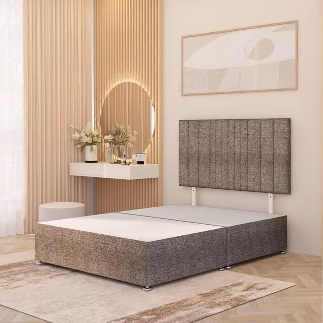 Somnior Beds Ltd Modern Upholstered Fabric Divan Bed Frame with Drawers and Headboard, Brown, W/D/H: 140 x 200 x 118.5 cm