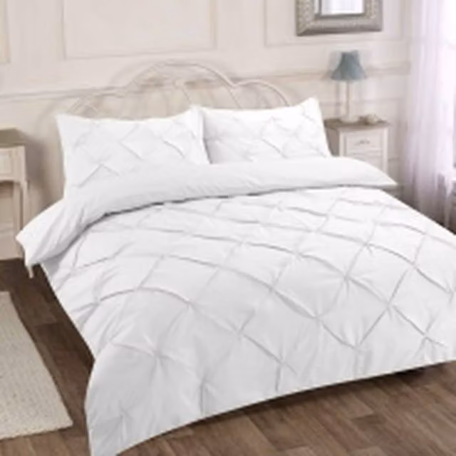 Homes-Linen Luxury Alexandra Pintuck Pleated Duvet Cover Set in White, Single (90 x 200 cm)