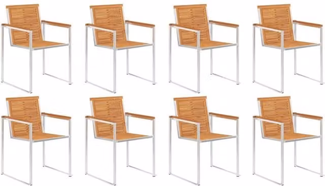 Berkfield Home Set of 8 Classic Garden Chairs in Brown Solid Acacia Wood and Stainless Steel